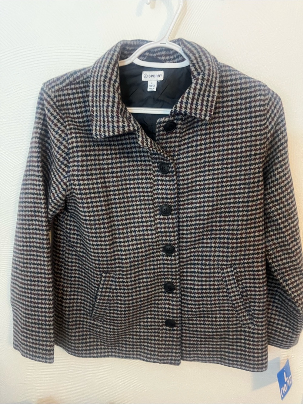 Sperry Women's Houndstooth Pea Coat in Brown & Black